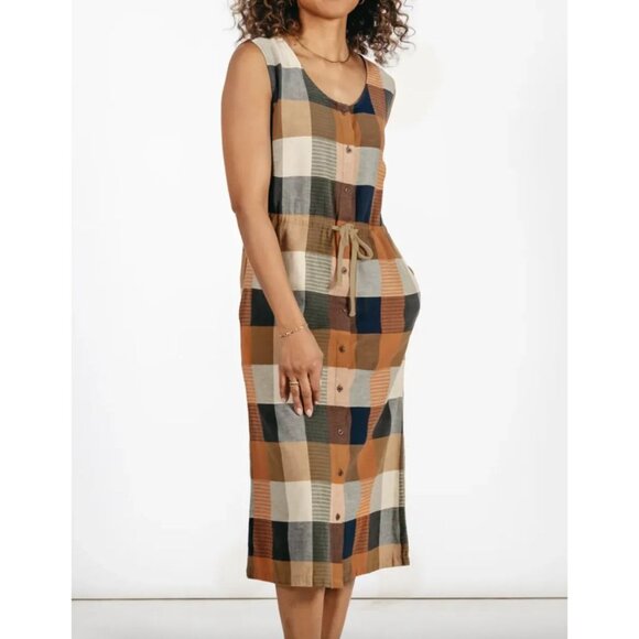 Bridge and Burn NWT The Janice Crew Neck Midi Dress Brown Plaid Size Large - Picture 1 of 9